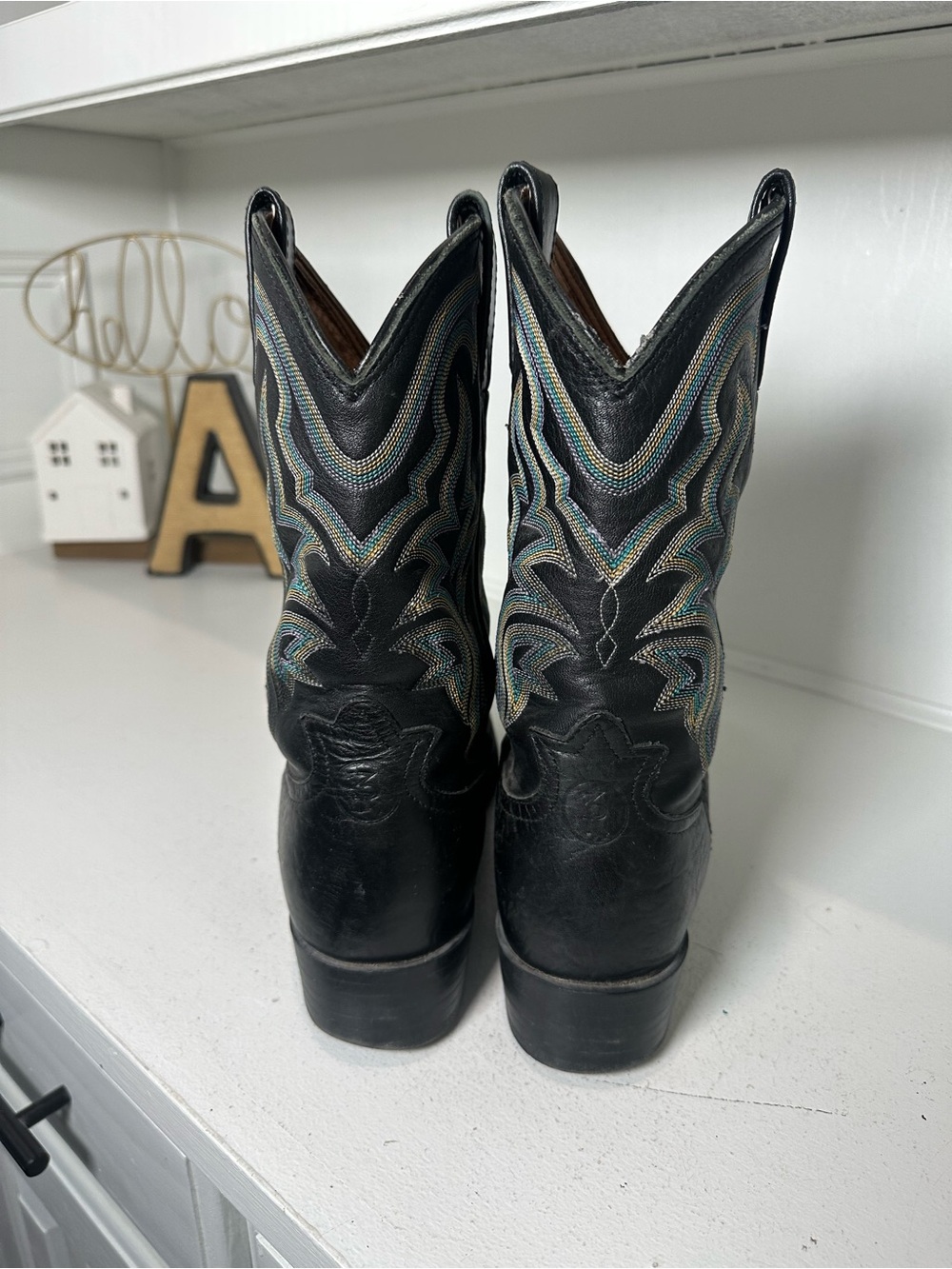 Tony Lama Cowboy Boots Womens 10 Mens 8.5 Black Leather Western Boots USA - Picture 6 of 9